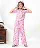 FlyFinns Crepe Blend Half Sleeves Abstract Printed Shirt Style Top & Coordinating Pant Set - Pink