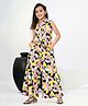 FlyFinns Cotton Sleeveless Leaves Printed Shirt Style Top & Coordinating Pant Set - Multi Colour