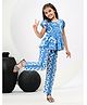 FlyFinns Cotton Half Puffed Sleeves Floral Printed Frock Style Top & Pant Set - Blue
