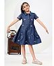 FlyFinns Half Sleeves Floral Embroidered Denim Dress - Blue