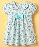 CUCUMBER Interlock Knit Half Sleeves Peter Pan Collar Frock With Unicorn Print & Bow Applique - Light Blue
