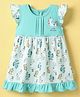 CUCUMBER Interlock Knit Frill Sleeves Frock With Unicorn & Swan Print - Aqua Blue & White