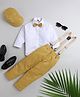 Jeet Ethnics Cotton Blend Full Sleeves Solid Shirt & Striped Pant With Cap Bow & Suspender Set - Yellow