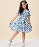 StyloBug Viscose Rayon Half Sleeves Floral Printed Dress - Blue