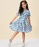 StyloBug Viscose Rayon Half Sleeves Floral Printed Dress - Blue