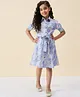 StyloBug Half Sleeves Marble Printed Shirt Style Dress - Blue