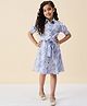StyloBug Half Sleeves Marble Printed Shirt Style Dress - Blue