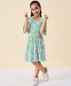 StyloBug Cotton Blend Half Sleeves Leaves & Bird Printed Dress - Green