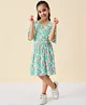 StyloBug Cotton Blend Half Sleeves Leaves & Bird Printed Dress - Green