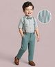 Mark & Mia Cotton Woven Full Sleeves Striped Party Shirt & Trouser with Bow & Suspender - Teal Blue