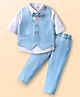 Mark & Mia Cotton Woven Full Sleeves Striped 3 Piece Party Suit with Bow - Light Blue