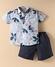 Rikidoos Cotton Half Sleeves Leaves Printed Shirt With Shorts Set - Sky & Navy Blue