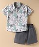 Rikidoos Cotton Half Sleeves Floral Printed Shirt With Shorts Set - White & Black Grey
