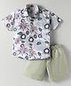 Rikidoos Cotton Half Sleeves Floral Printed Shirt With Shorts Set - White & Pista Green