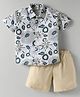 Rikidoos Cotton Half Sleeves Floral Printed Shirt With Shorts Set - Light Beige