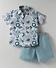 Rikidoos Cotton Half Sleeves Floral Printed Shirt With Shorts Set - White & Light Blue