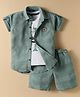 Rikidoos Cotton Half Sleeves Textured Shirt With Typography Printed Tee & Coordinating Shorts Set - Sea Green & White