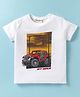 Lazy Bones Sinker Half Sleeves T-Shirt With Jeep Print - White
