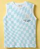 Ollypop Sinker Knit Sleeveless Tank T-Shirt with Checks & Smiley Print - Light Blue & White