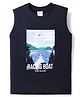 Ollypop Sinker Knit Sleeveless Tank T-Shirt with Racing Boat Text Print - Navy Blue