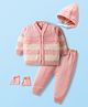 Babyhug Knit Full Sleeves Front Open Sweater Set with Stripe Design Cap with Knot & Booties - Pink & White