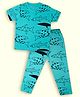 Lil' Roos Cotton Knit Half Sleeves Fish Printed Coordinating Night Suit Set - Radiant Blue