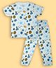 Lil' Roos Cotton Knit Half Sleeves Space Theme Printed Coordinating Night Suit Set - White