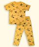 Lil' Roos Cotton Knit Half Sleeves Aeroplanes Printed Coordinating Night Suit Set - Ochre Yellow
