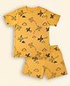 Lil' Roos Cotton Knit Half Sleeves Aeroplanes Printed Coordinating Tee & Shorts Set - Ochre Yellow