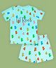 Lil' Roos Cotton Knit Half Sleeves Abstract Printed Coordinating Tee & Shorts Set - Soothing Sea Blue