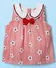 Babyhug Rayon Woven Sleeveless Striped Peter Pan Collared Top with Bow Applique & Floral Print - Red