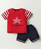 ToffyHouse Cotton Knit Half Sleeves T-Shirt & Shorts Set with Star Design - Red & Navy Blue