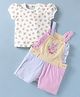 ToffyHouse Knitted Woven Half Sleeves T-Shirt & Dungaree With Animal Print - Pink