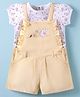 ToffyHouse Knitted Woven Half Sleeves T-Shit & Dungaree With Floral Print - Lemon