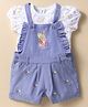 ToffyHouse Knitted Woven Half Sleeves Tee & Dungaree Set with Floral Print & Bunny Embroidery - Lavender