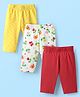 Babyhug Cotton Knit Three Fourth Leggings With Floral & Polka Dot Print Pack Of 3 - Red Yellow & White