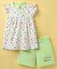 CUCUMBER Sinker Knit Frill Sleeves Frock With Animal Print & Shorts - Light Green & White