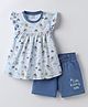 CUCUMBER Sinker Knit Frill Sleeves Frock With Fairy Print & Shorts - Light Blue