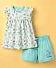 CUCUMBER Sinker Knit Frill Sleeves Frock With Unicorn Print & Shorts - Aqua Blue
