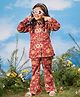 Vastramay Cotton Blend Full Sleeves Floral Printed & Lace Embellished Shirt & Coordinating Pant Set - Fuchsia