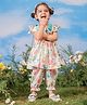 Vastramay Cotton Blend Cap Sleeves Floral & Birds Printed Coordinating Top & Pant Set - Multi Colour
