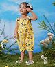Vastramay Cotton Ribbed Sleeveless Pandas Printed Lace Detailed Romper - Yellow