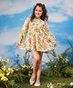 Vastramay Cotton Full Puffed Sleeves Floral Printed Lace Detailed Flared Dress - Multi Colour