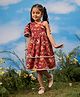 Vastramay Cotton One Shoulder Half Bell Sleeves Floral Printed Lace Detailed Tiered Dress - Fuchsia
