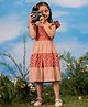 Vastramay Cotton Cap Sleeves Floral Printed Tiered Dress - Rust Orange