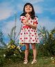 Vastramay Cotton Half Puffed Sleeves Heart Embroidered Lace Embellished Dress - White & Red