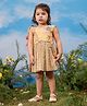 Vastramay Cotton Sleeveless Floral & Lehariya Printed Dress - Yellow