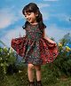Vastramay Cotton Sleeveless Floral Printed Dress - Navy Blue