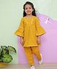 AATYA KIIDS Cotton Three Fourth Sleeves Floral Printed Kurti And Pant - Mustard
