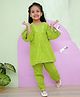 AATYA KIIDS Cotton Three Fourth Sleeves Floral Printed Kurti And Pant - Green